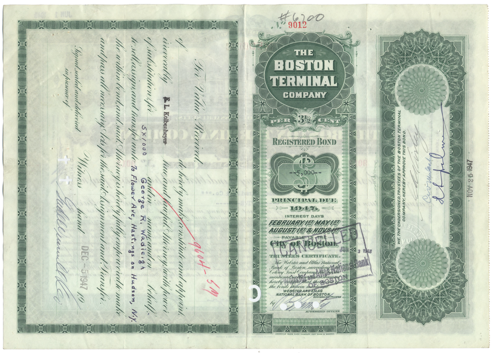 Boston Terminal Company Bond Certificate