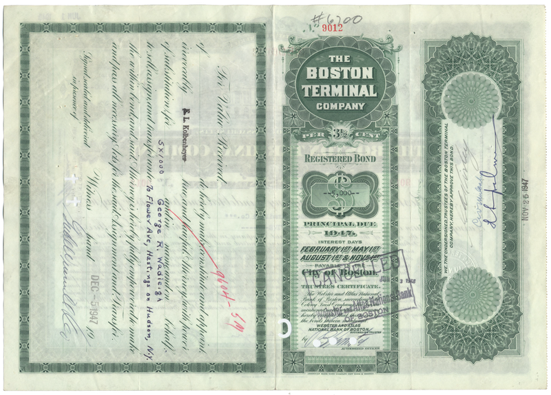 Boston Terminal Company Bond Certificate