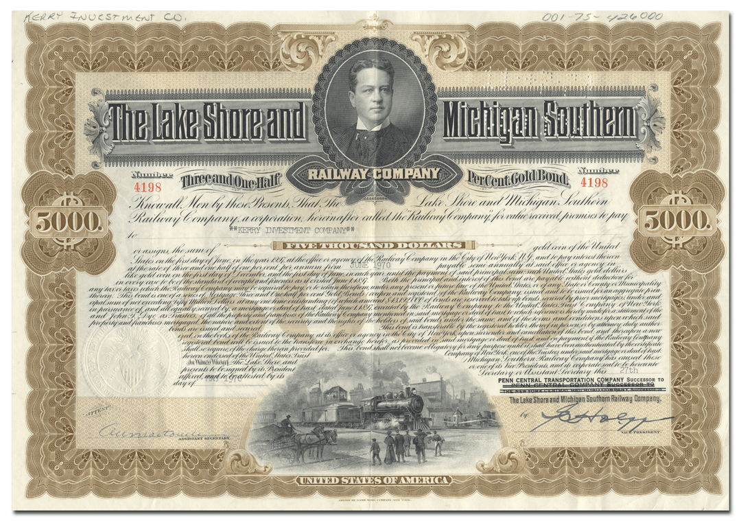 Lake Shore and Michigan Southern Railway Company Bond Certificate