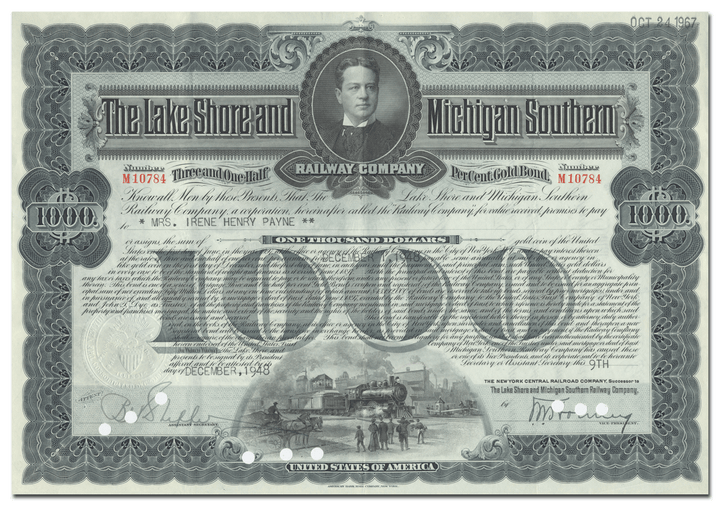 Lake Shore and Michigan Southern Railway Company Bond Certificate