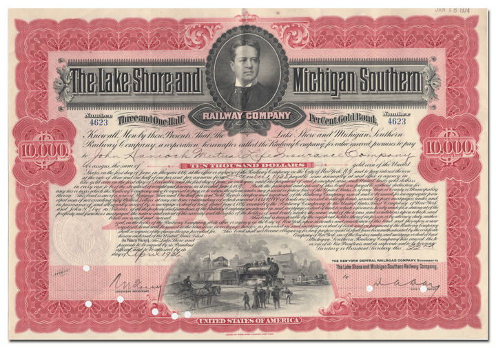 Lake Shore and Michigan Southern Railway Company Bond Certificate