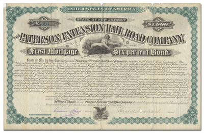 Paterson Extension Railroad Bond Certificate