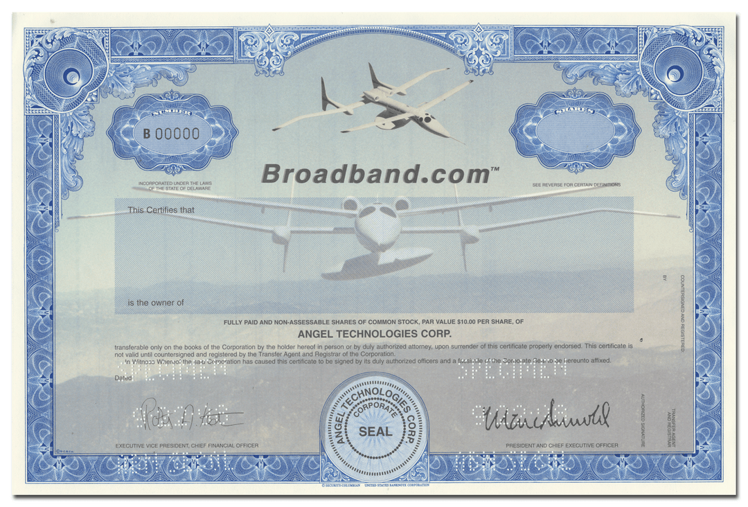 Angel Technologies Corp. Specimen Stock Certificate