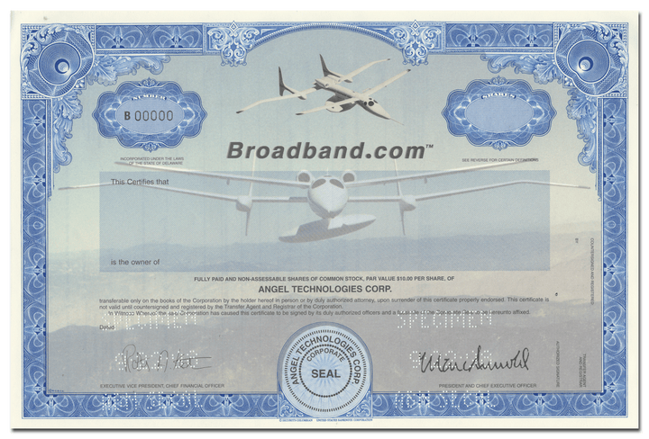 Angel Technologies Corp. Specimen Stock Certificate