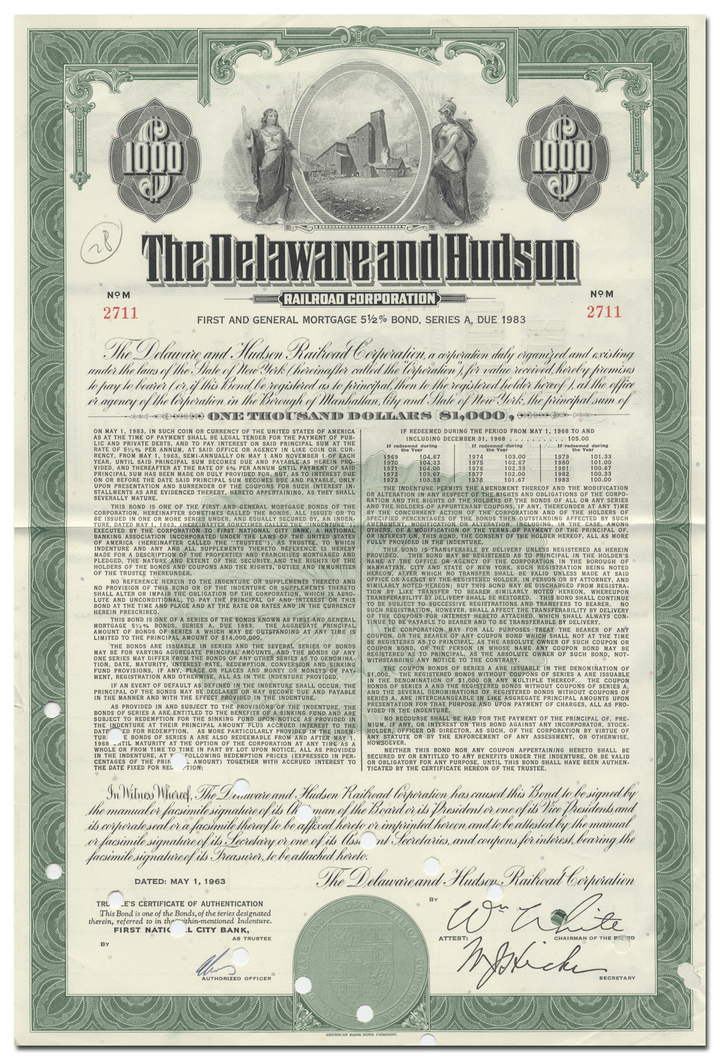 Delaware and Hudson Railroad Corporation Bond Certificate