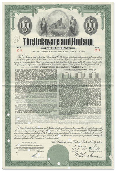 Delaware and Hudson Railroad Corporation Bond Certificate
