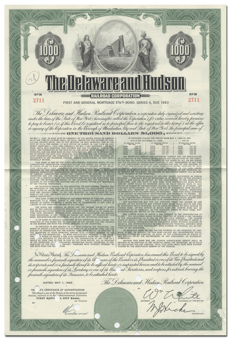 Delaware and Hudson Railroad Corporation Bond Certificate