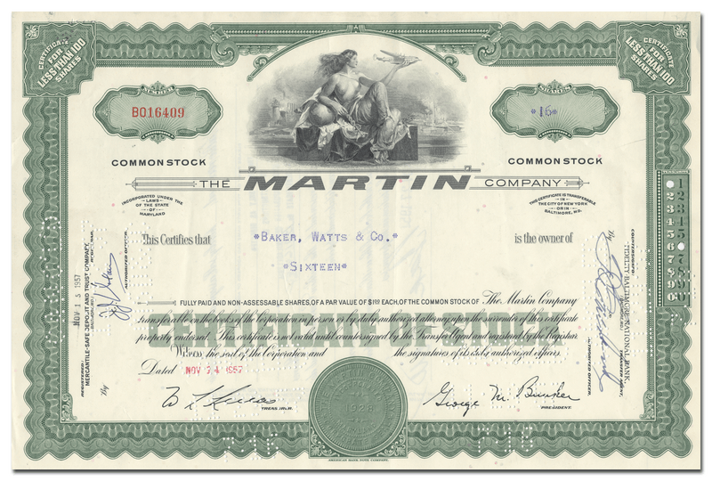 The Martin Company Stock Certificate