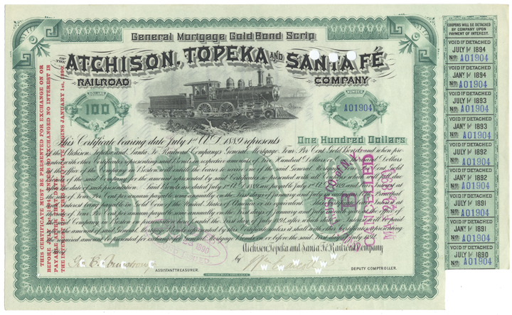 Atchison, Topeka and Santa Fe Railroad Company Bond Certificate