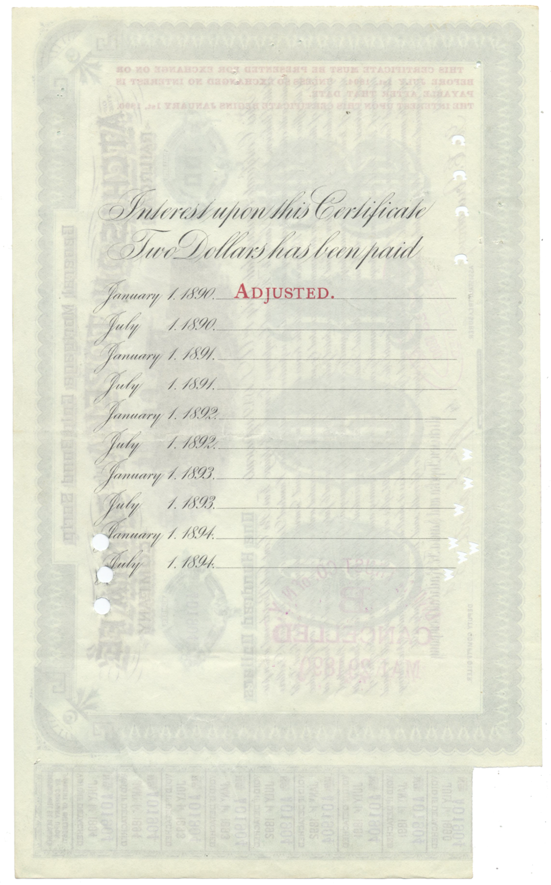 Atchison, Topeka and Santa Fe Railroad Company Bond Certificate