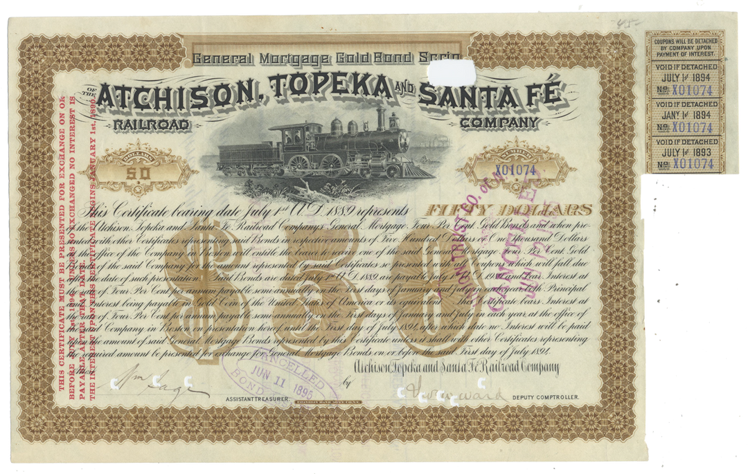 Atchison, Topeka and Santa Fe Railroad Company Bond Certificate