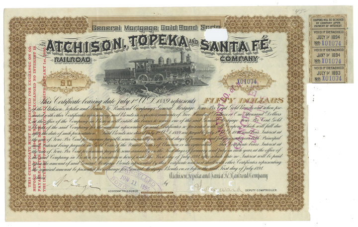 Atchison, Topeka and Santa Fe Railroad Company Bond Certificate