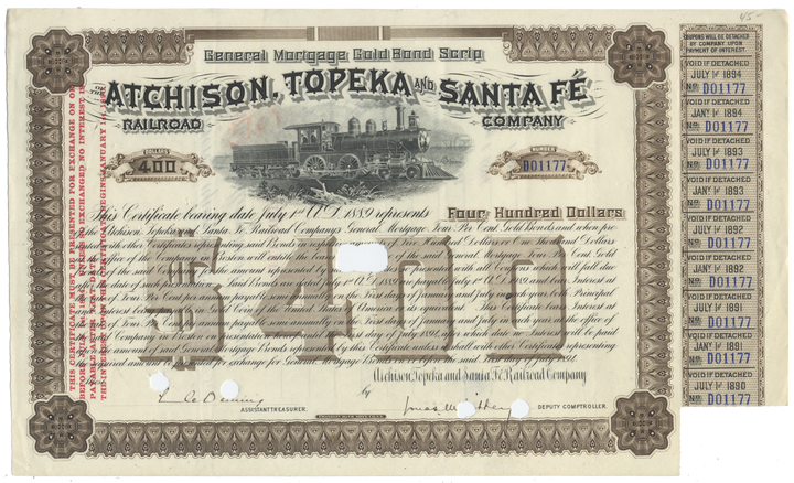 Atchison, Topeka and Santa Fe Railroad Company Bond Certificate