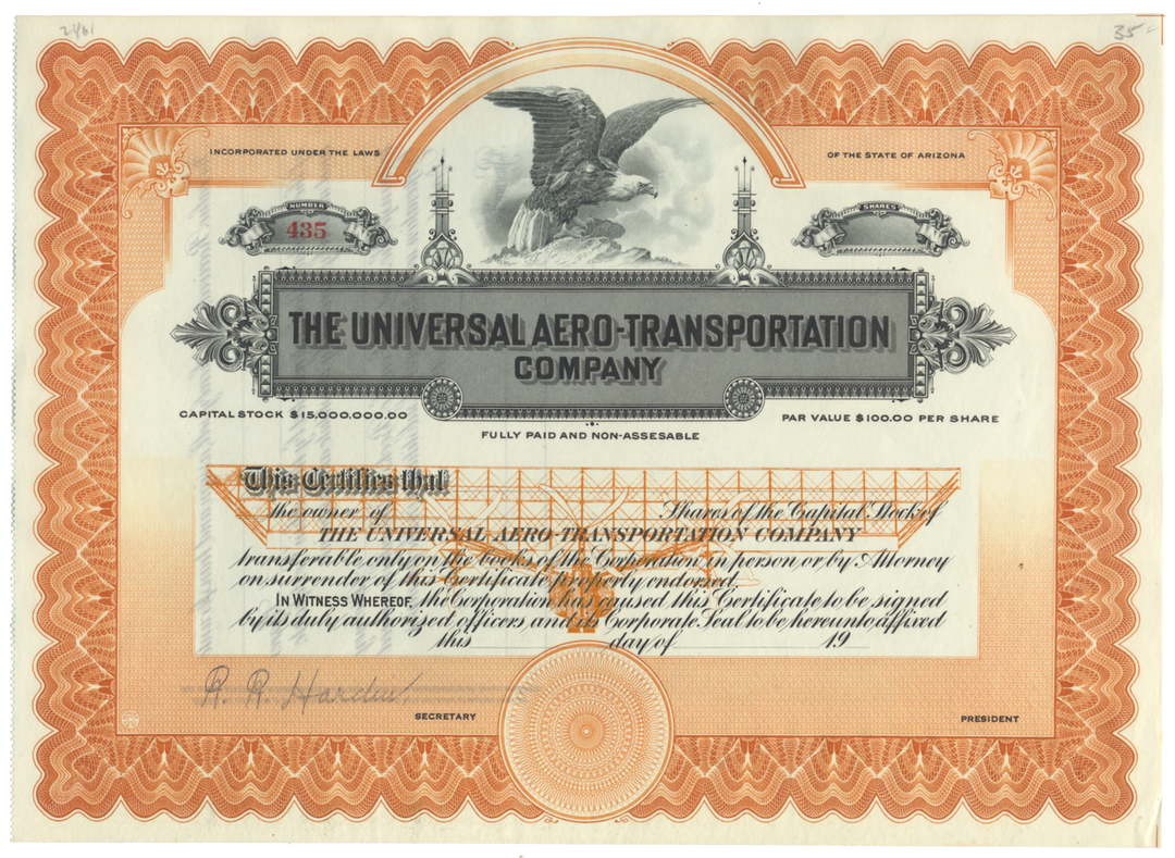 Universal Aero-Transportation Company Stock Certificate