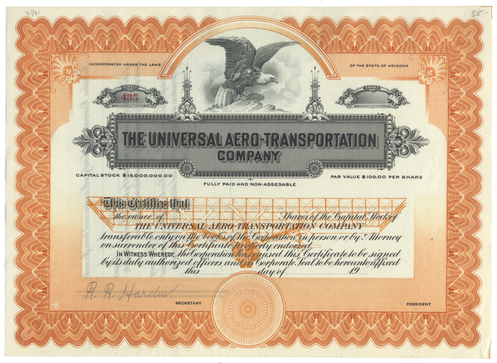 Universal Aero-Transportation Company Stock Certificate