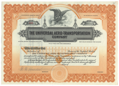 Universal Aero-Transportation Company Stock Certificate