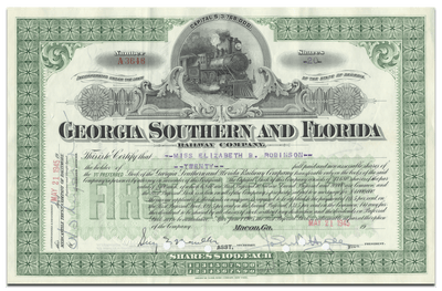 Georgia Southern and Florida Railway Company Stock Certificate