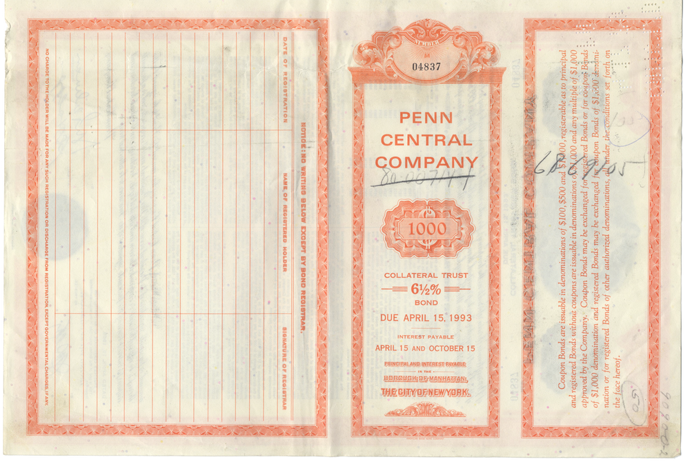 Penn Central Company Bond Certificate