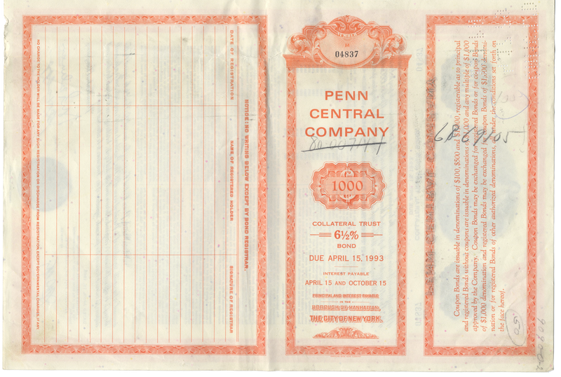 Penn Central Company Bond Certificate