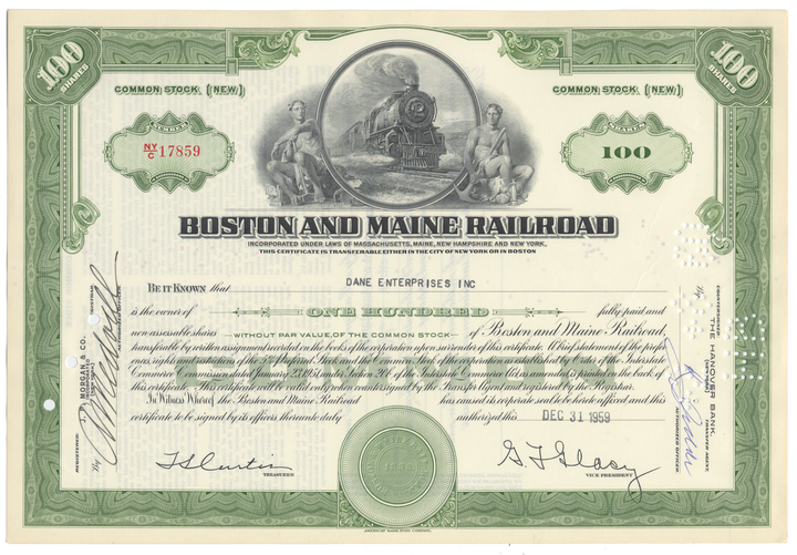 Boston and Maine Railroad Stock Certificate