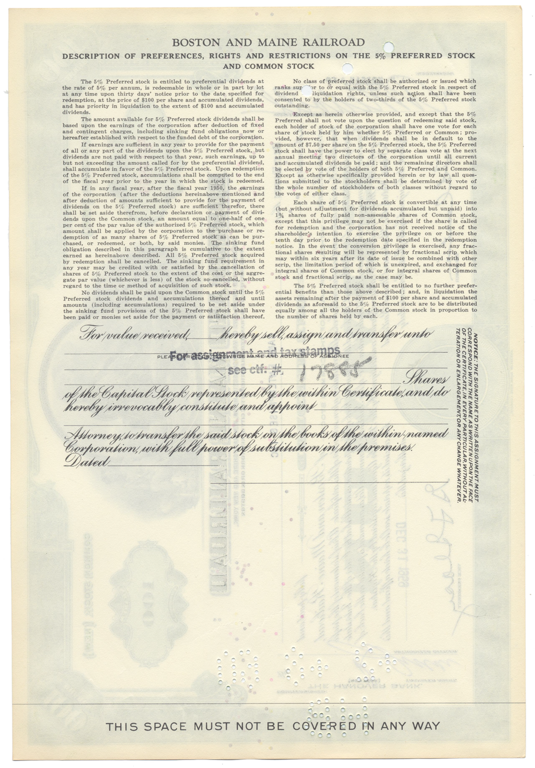 Boston and Maine Railroad Stock Certificate