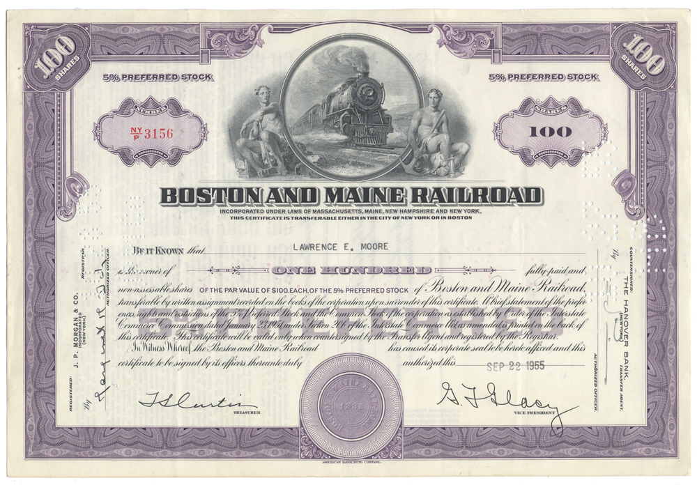Boston and Maine Railroad Stock Certificate