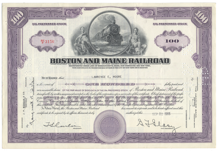 Boston and Maine Railroad Stock Certificate