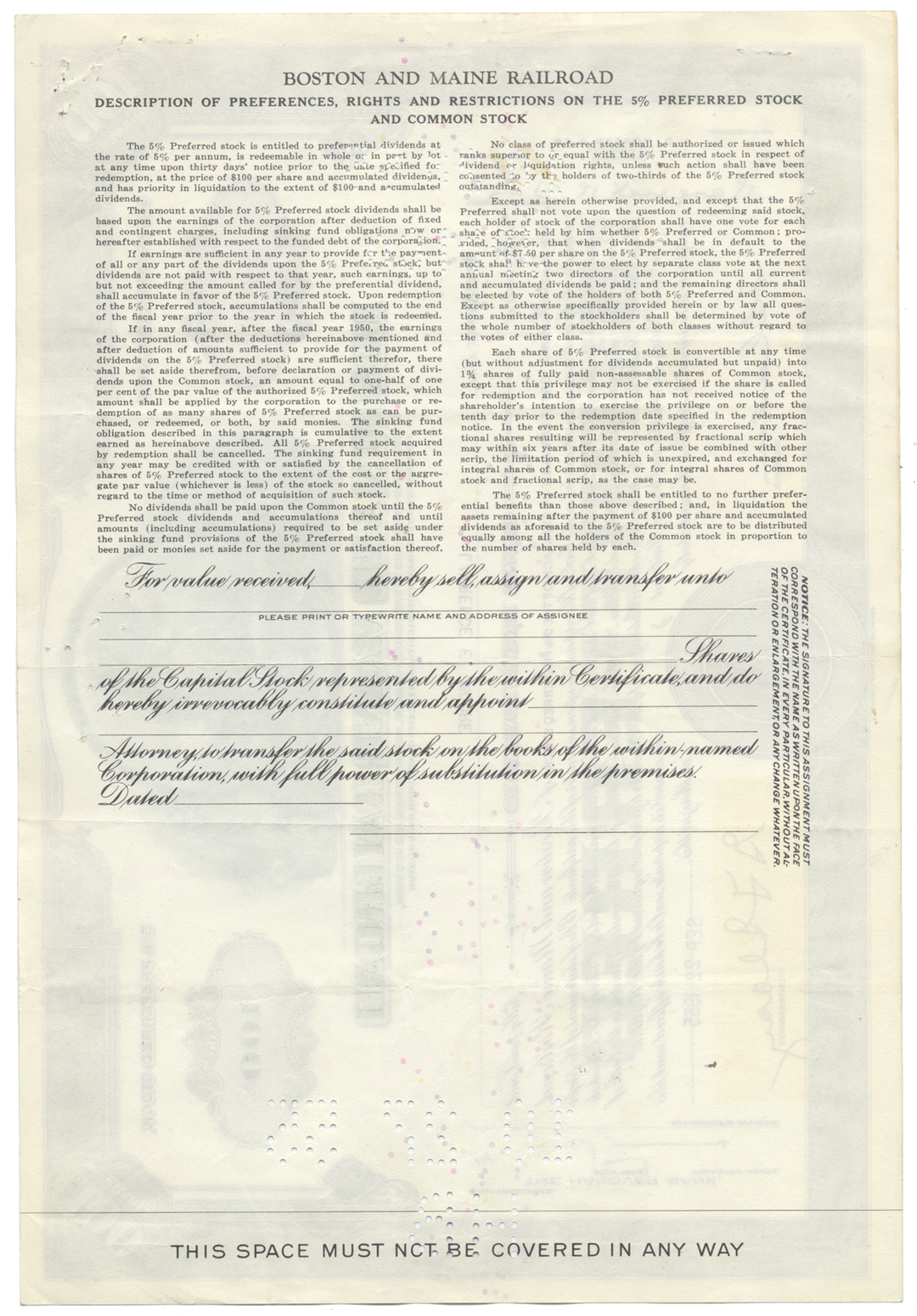 Boston and Maine Railroad Stock Certificate