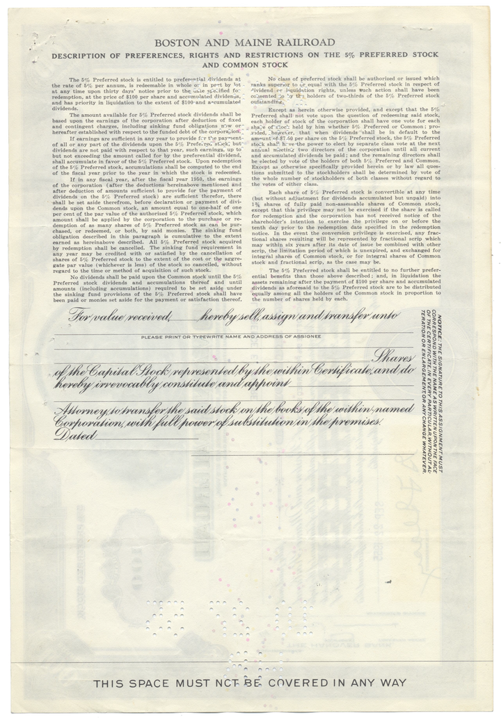 Boston and Maine Railroad Stock Certificate