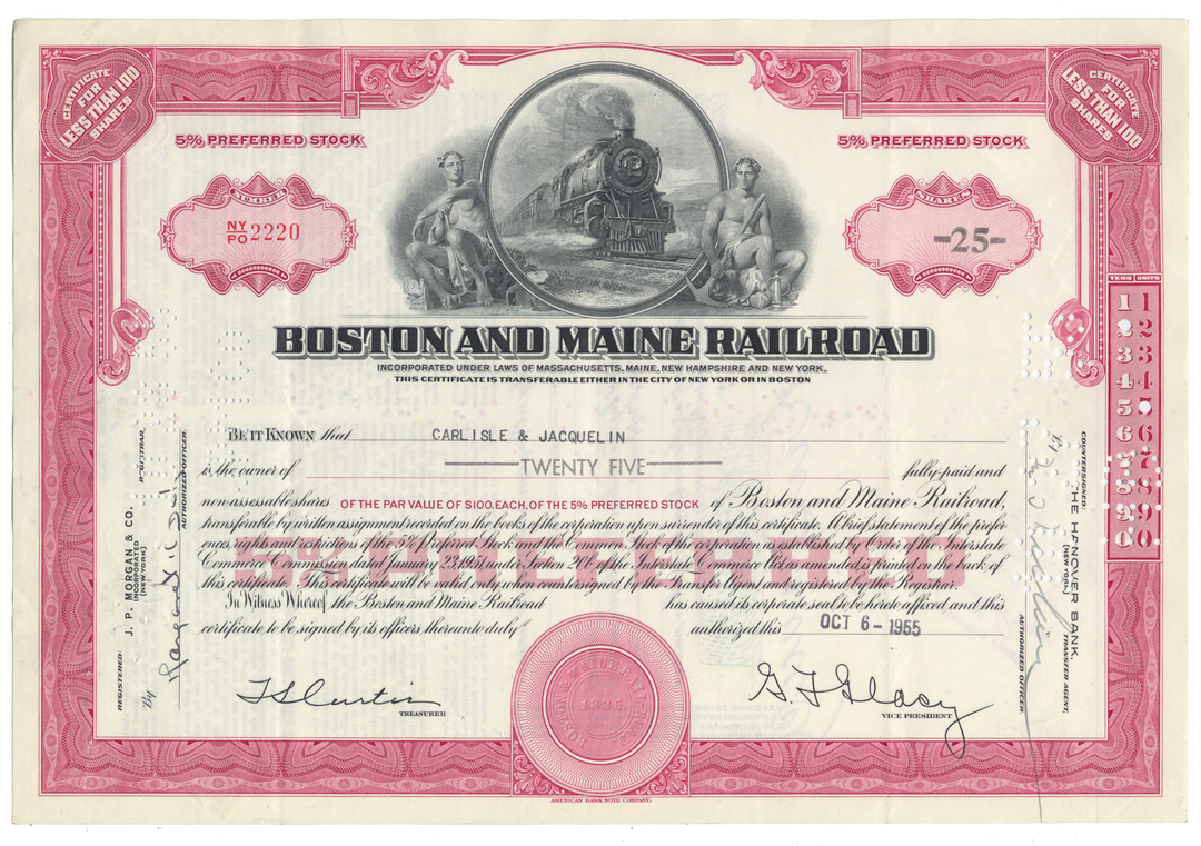 Boston and Maine Railroad Stock Certificate