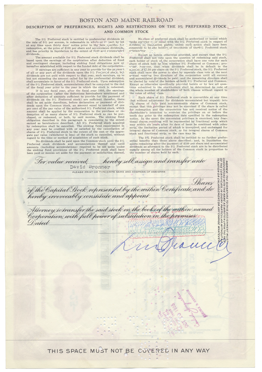 Boston and Maine Railroad Stock Certificate