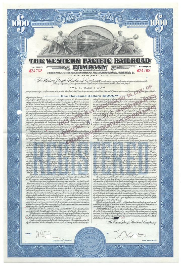 Western Pacific Railroad Company Bond Certificate