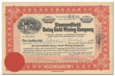 Diamondfield Daisy Gold Mining Company Stock Certificate