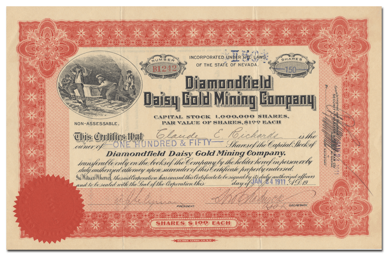 Diamondfield Daisy Gold Mining Company Stock Certificate