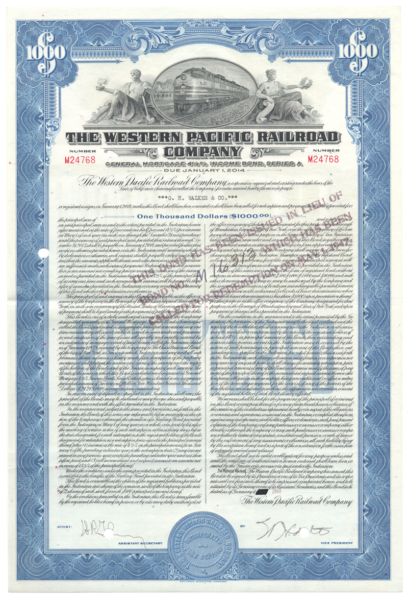 Western Pacific Railroad Company Bond Certificate