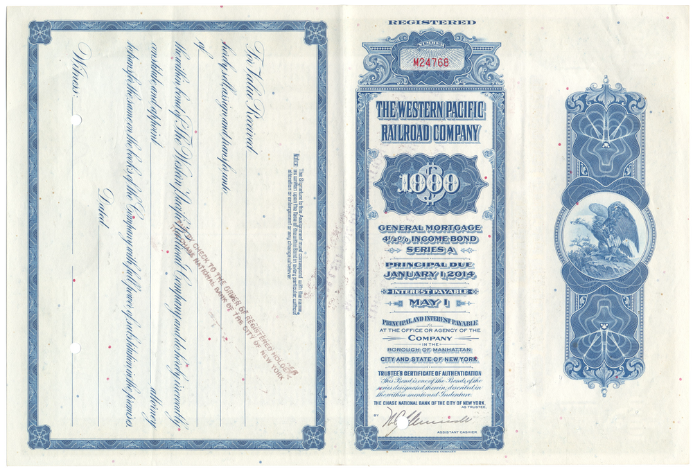 Western Pacific Railroad Company Bond Certificate