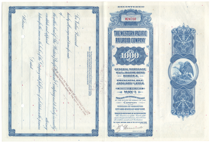 Western Pacific Railroad Company Bond Certificate