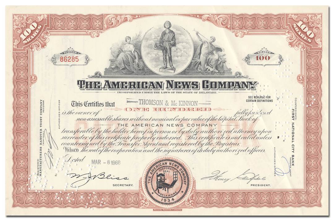 American News Company Stock Certificate