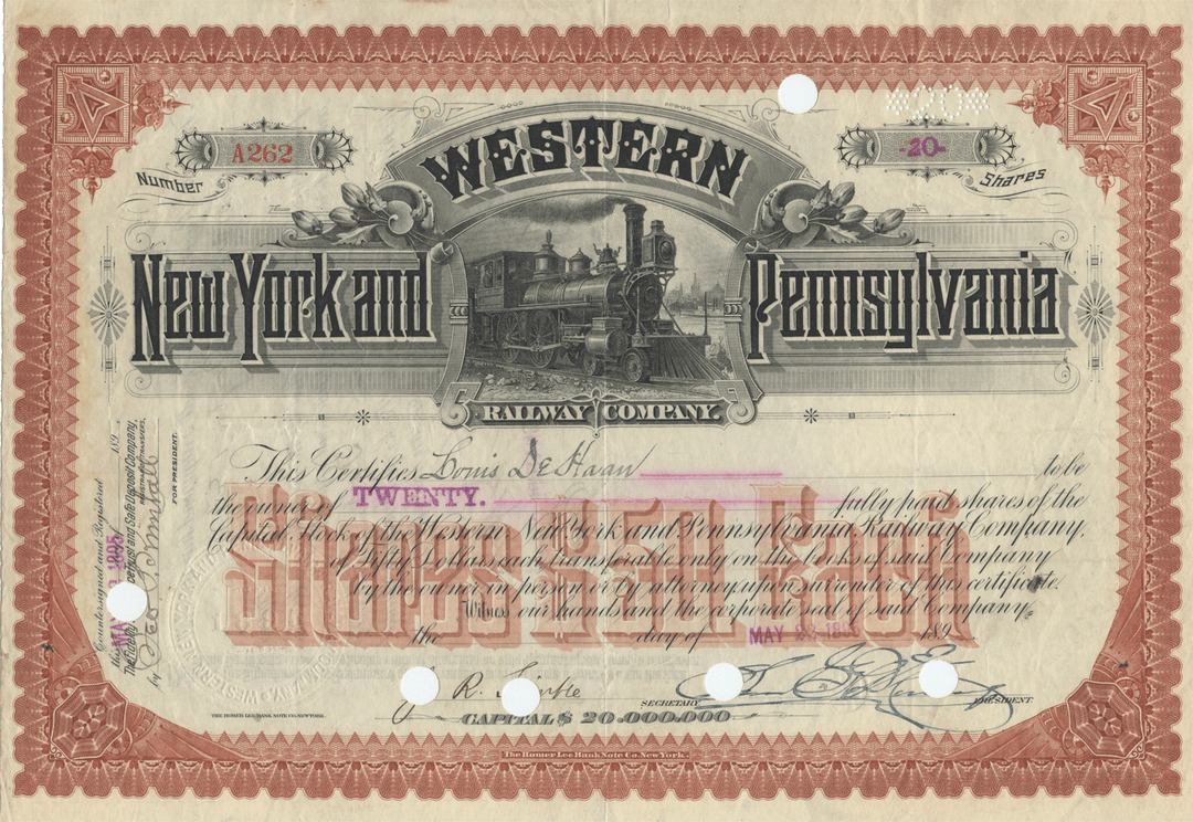 Western New York and Pennsylvania Railway Company Stock Certificate