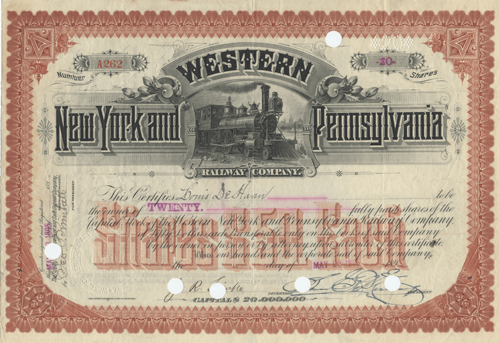 Western New York and Pennsylvania Railway Company Stock Certificate