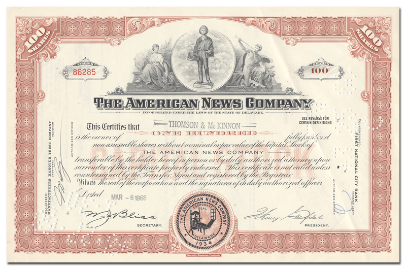 American News Company Stock Certificate