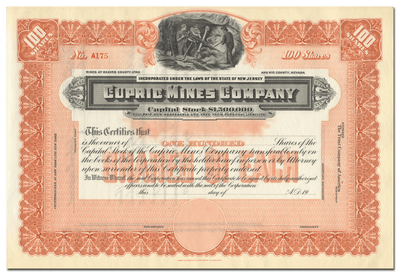 Cupric Mines Company Stock Certificate