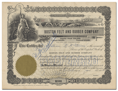 Boston Felt and Rubber Company Stock Certificate