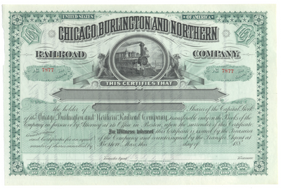 Chicago, Burlington and Northern Railroad Company Stock Certificate