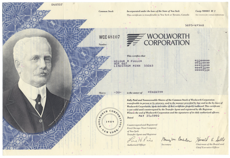 Woolworth Corporation Stock Certificate