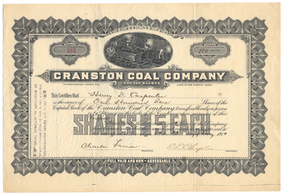Cranston Coal Company Stock Certificate