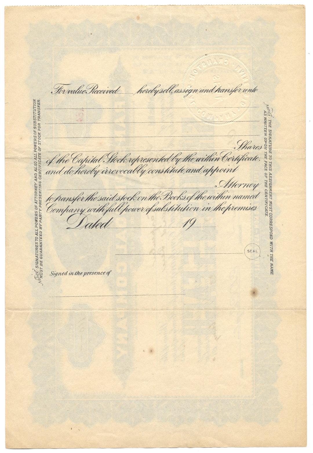 Cranston Coal Company Stock Certificate