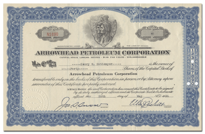 Arrowhead Petroleum Corporation Stock Certificate