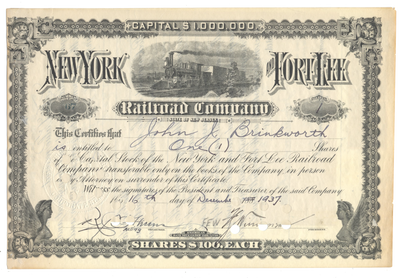 New York and Fort Lee Railroad Company Stock Certificate