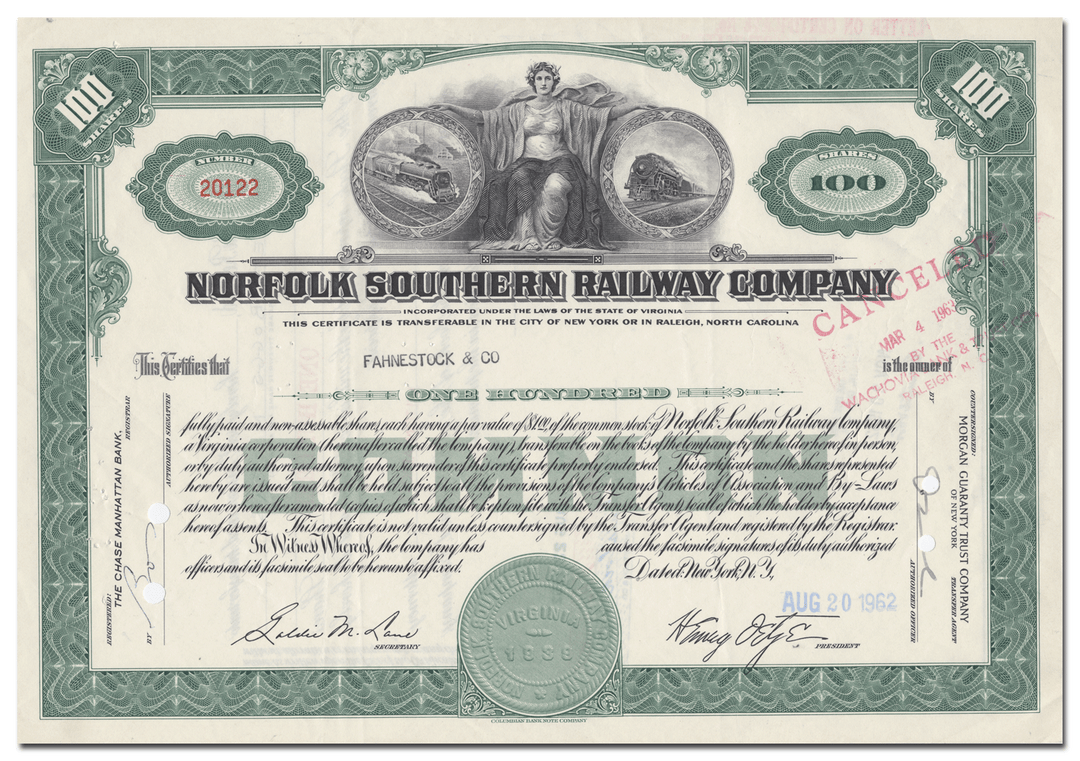 Norfolk Southern Railway Company Stock Certificate